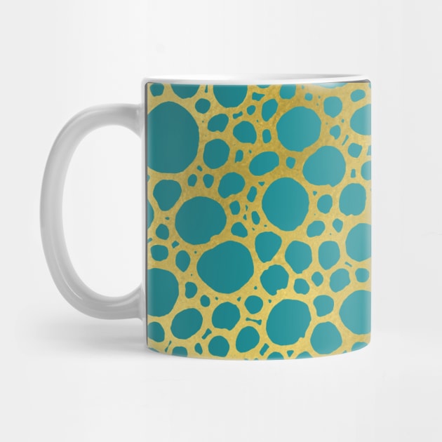 Gold Teal Blue Hand Drawn Geometric Circles Pattern by dreamingmind